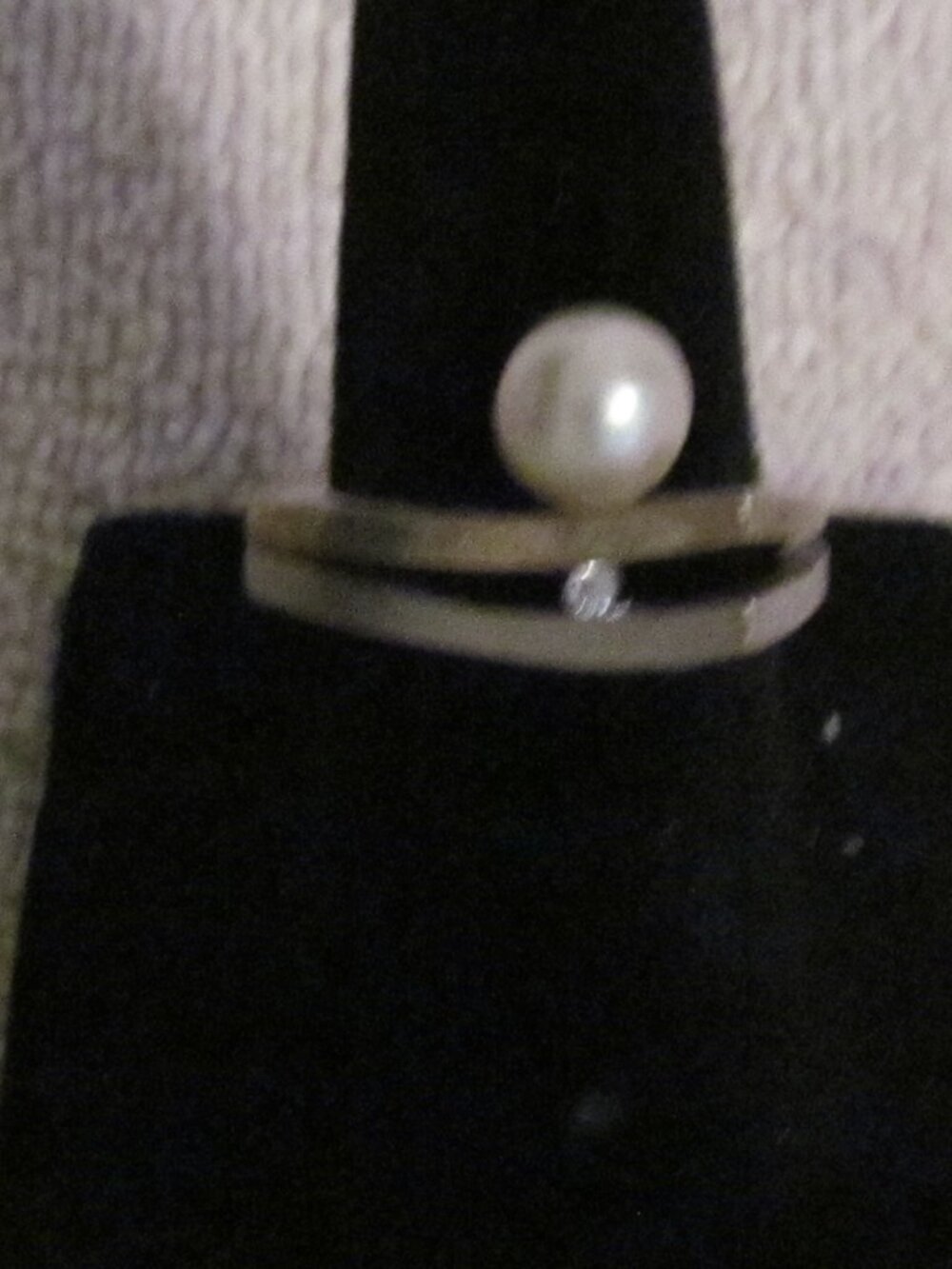 Art Deco sterling silver faux pearl cz ring